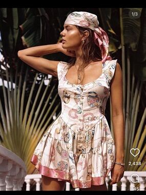 Vanessa Mooney Elizabeth silk romper Dress with Pink Trim size XL